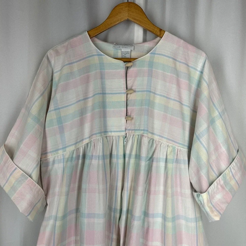 Miss Elaine At Home Pastel Plaid Cotton House Dress Lounger READ